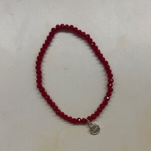 Vintage Red Beaded Bracelet with Silver Charm